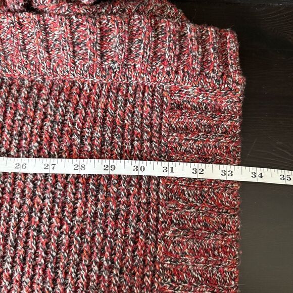 Roots Canada Long Cardigan Women Sz S Burgundy Chunky Knit Open Front Wool Blend - Picture 12 of 12